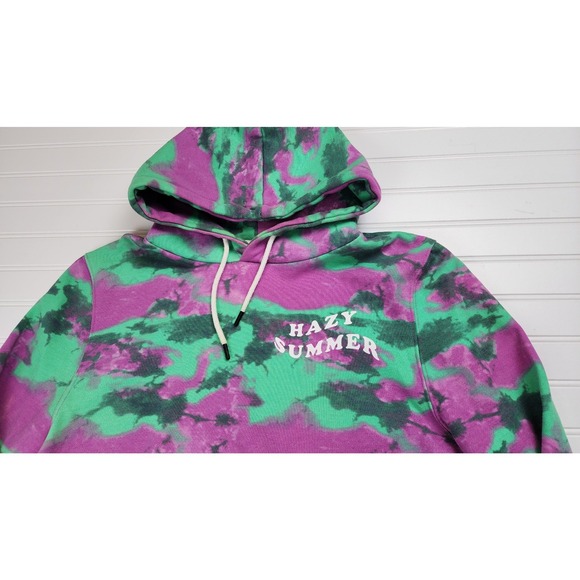 WESC Tie Dye Hoodie Purple Green Pullover Streetwear Size Medium Unisex - Picture 3 of 7